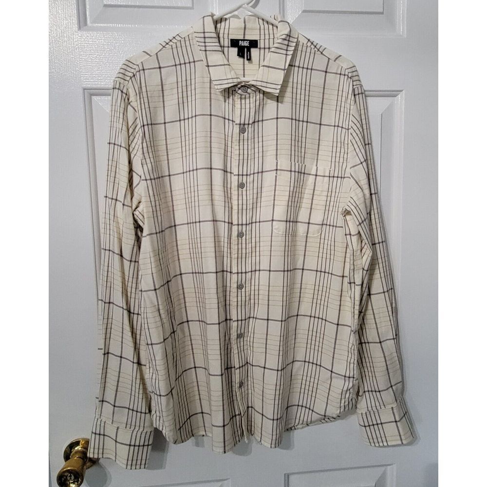 PAIGE Checked Brushed Flannel Shirt Men's Size Large Very Soft‎ Long Sleeves